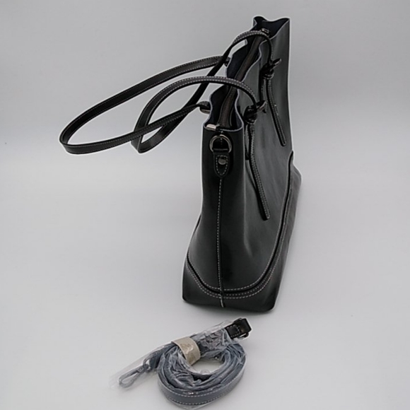 Black Genuine Leather Large Shoulder Bag Tote - Picture 7 of 13